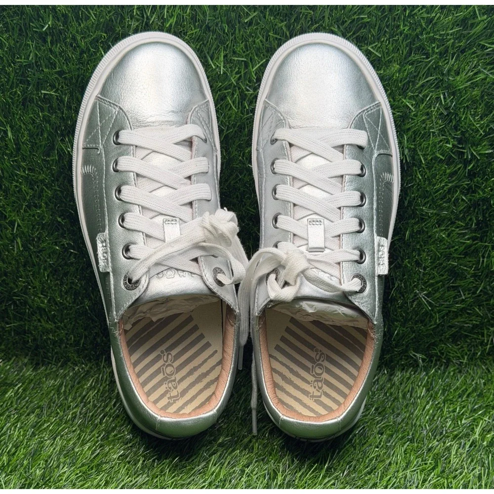 Taos Plim Soul Lux Silver Metallic Leather Sneakers Shoes PLX-13994A Womens 8.5